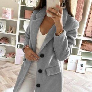 Gray Shawl Collar Button Coat